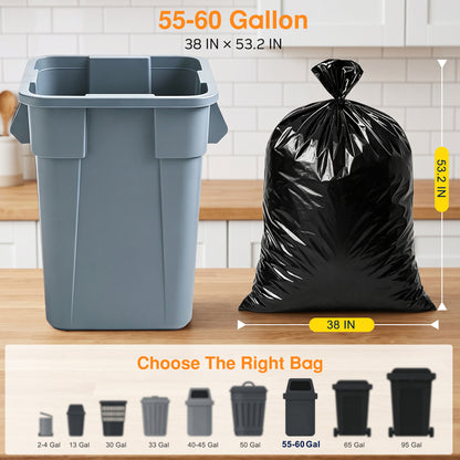 55-60 Gallon Extra Thick Heavy-Duty Black Trash Bags with Tie Straps, Industrial & Commercial, 100 Count