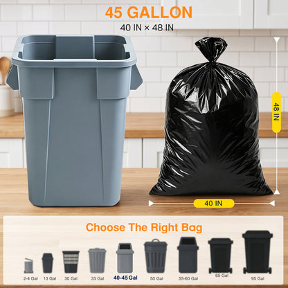 45 Gallon Extra Thick Heavy-Duty Black Trash Bags with Tie Straps, Industrial & Commercial, 100 Count