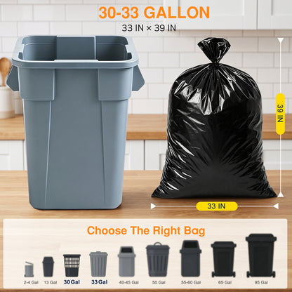 30-33 Gallon Extra Thick Heavy-Duty Black Trash Bags with Tie Straps, Industrial & Commercial, 200 bags