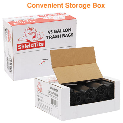 45 Gallon Extra Thick Heavy-Duty Black Trash Bags with Tie Straps, Industrial & Commercial, 100 Count