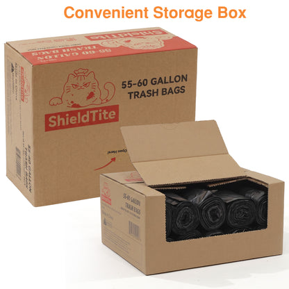 55-60 Gallon Extra Thick Heavy-Duty Black Trash Bags with Tie Straps, Industrial & Commercial, 100 Count