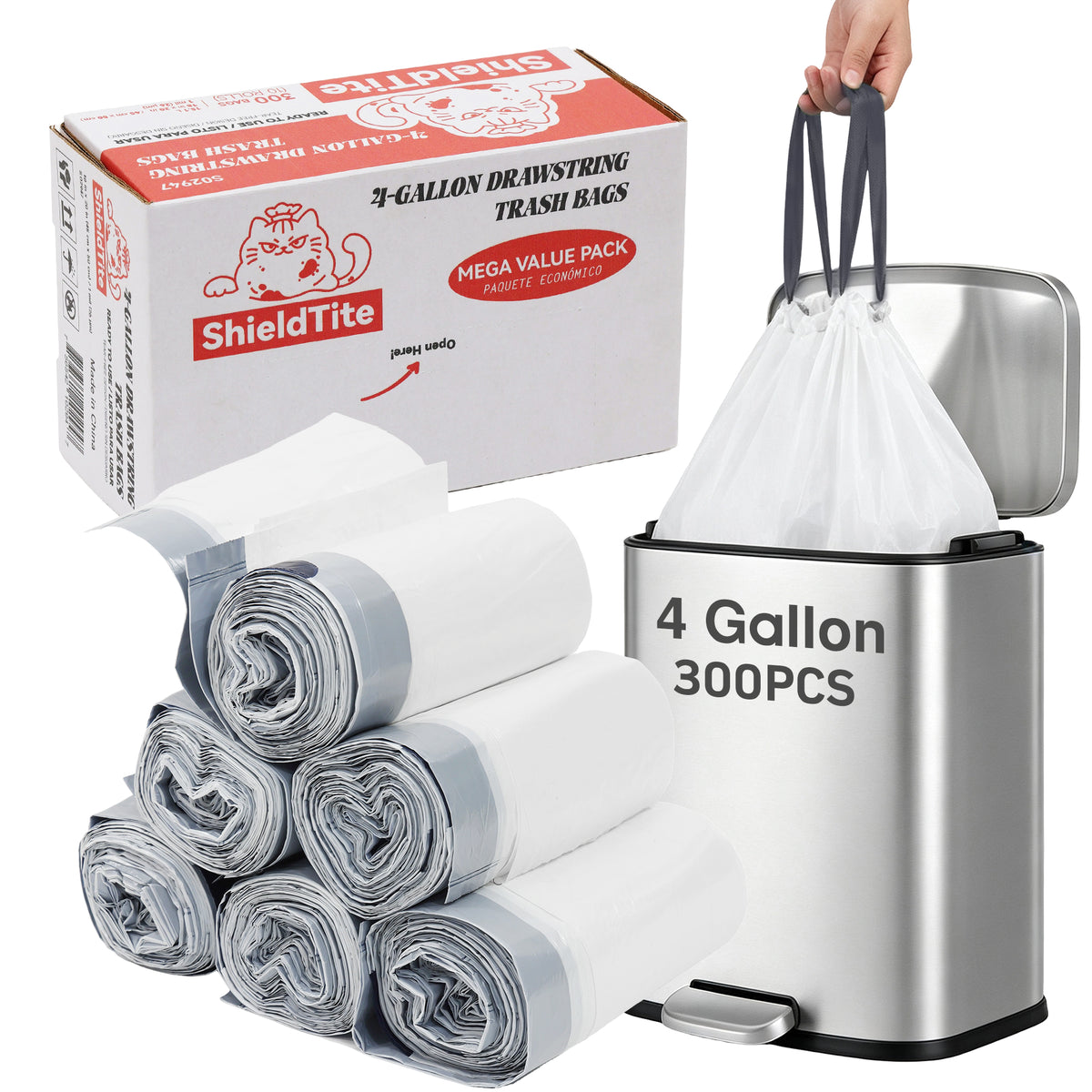 4 Galon Clear Drawstring Trash Bags High DensituBlenc 300BAGS