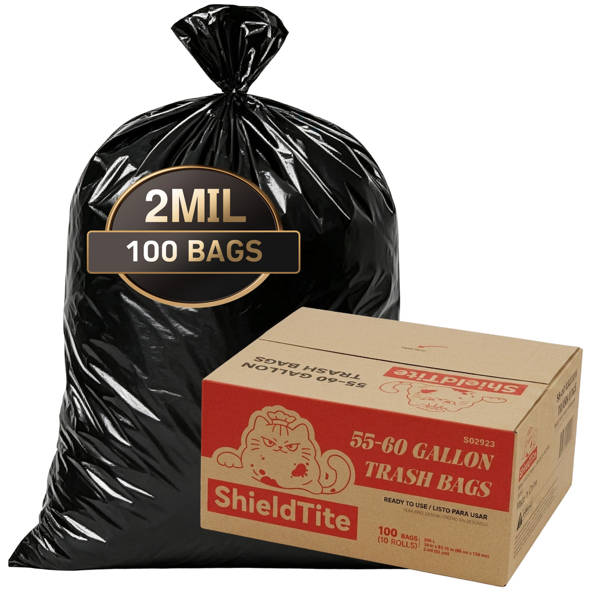 55-60 Gallon Extra Thick Heavy-Duty Black Trash Bags with Tie Straps, Industrial & Commercial, 100 Count